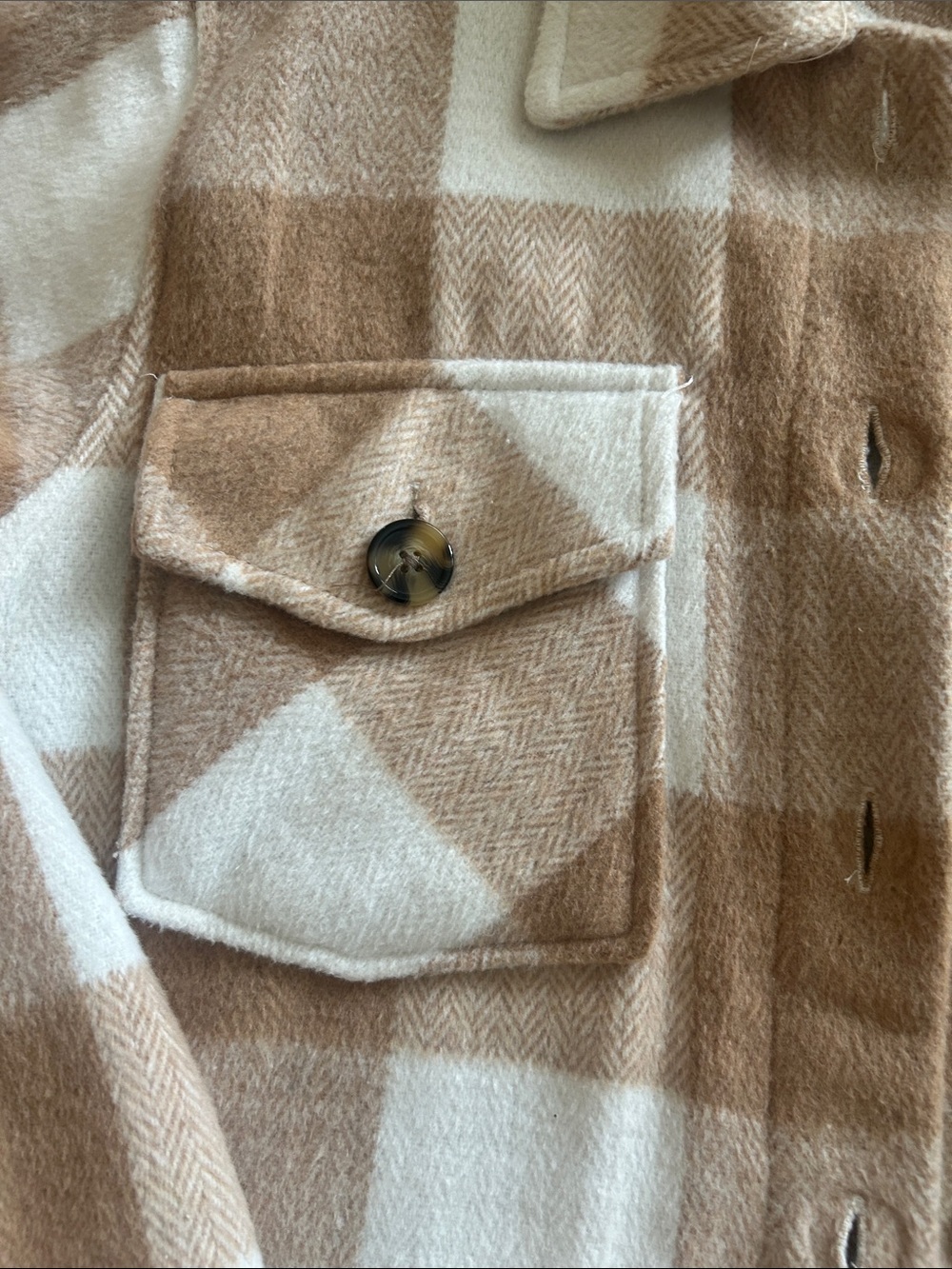Time and Tru Tan and White Plaid Button-Up Shacket - Picture 3 of 5